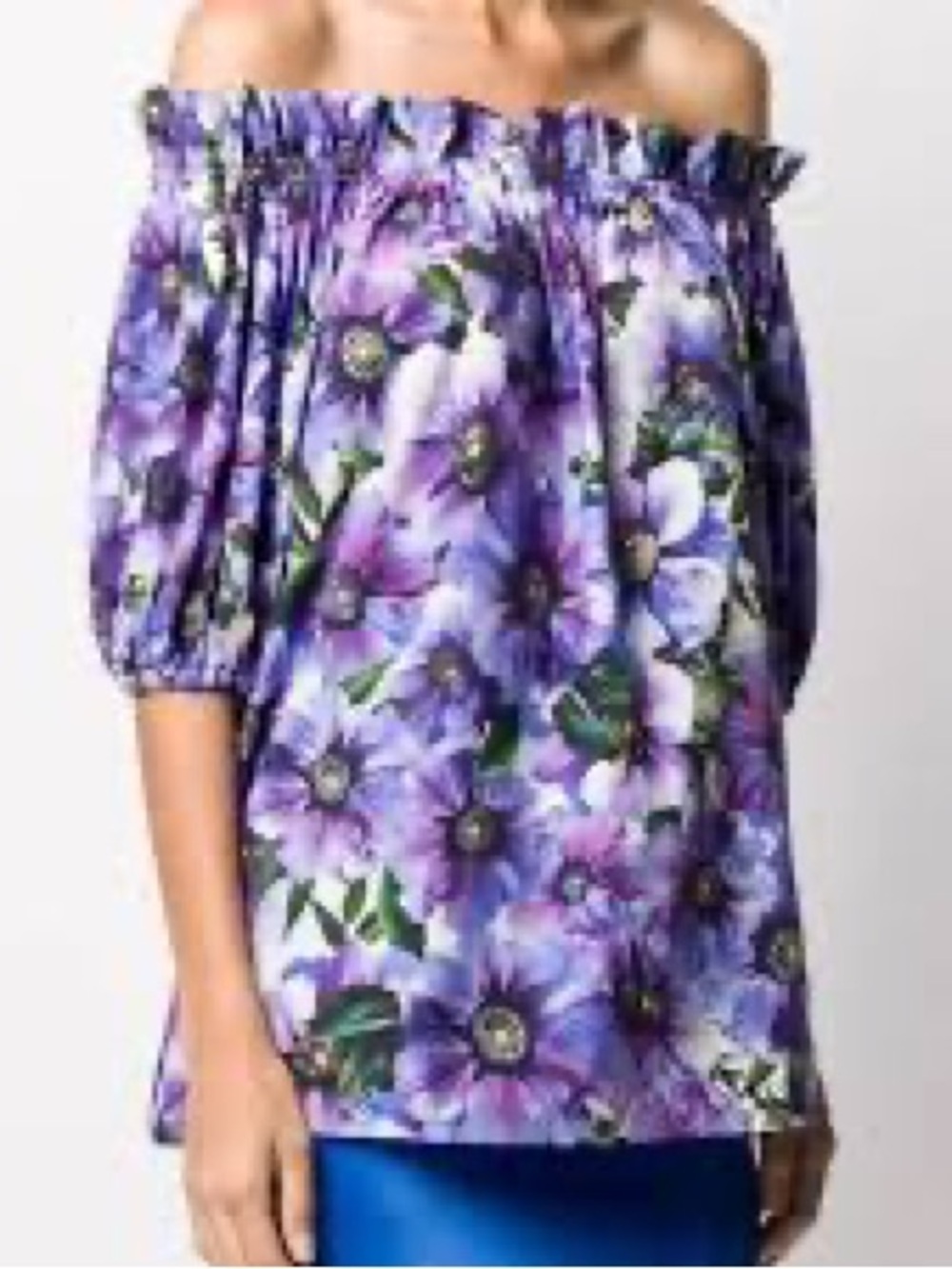 Dolce & Gabbana Purple Floral Off-Shoulder Blouse